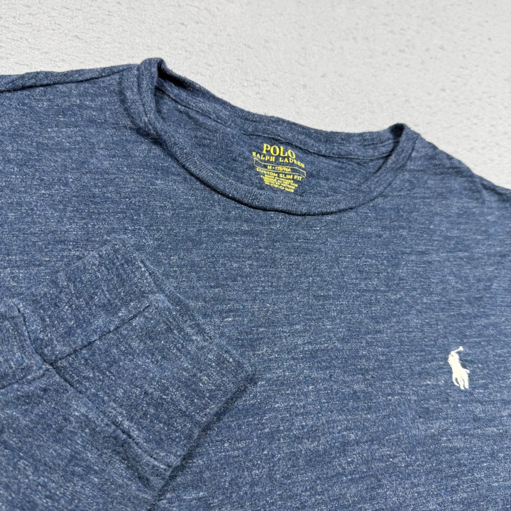 Polo Ralph Lauren Mens Navy Blue Heather Long Sleeve Custom Slim Fit T-Shirt M